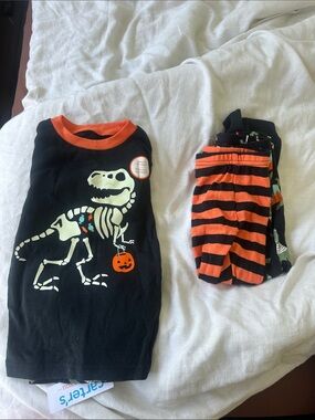 Carter's Black & Orange Dinosaur Skeleton Halloween Pajama Set